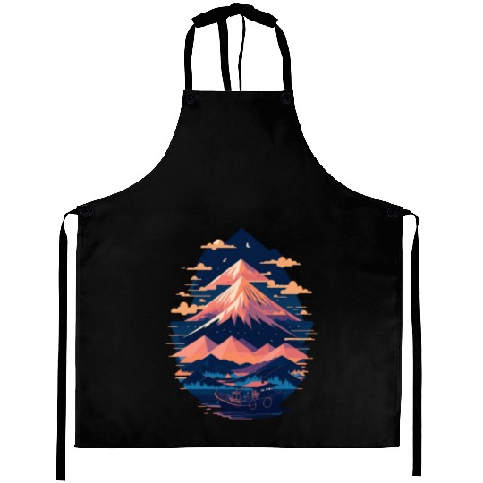 Serene Mount Fuji Sunset Peaceful River Scenery Aprons
