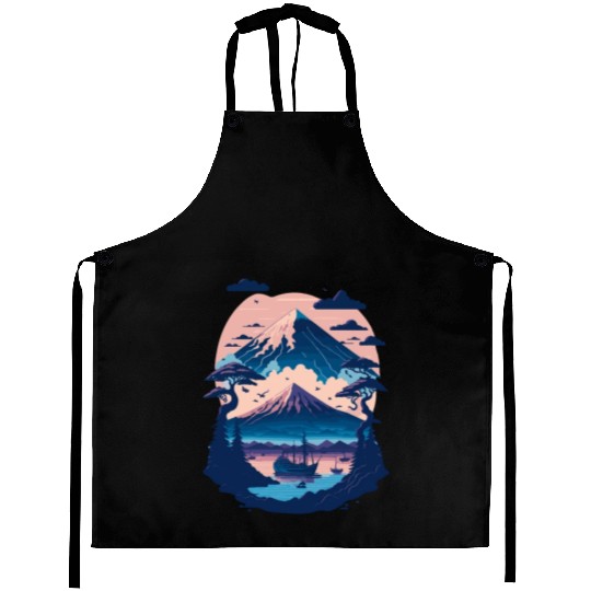Serene Mount Fuji Sunset Peaceful River Scenery Aprons
