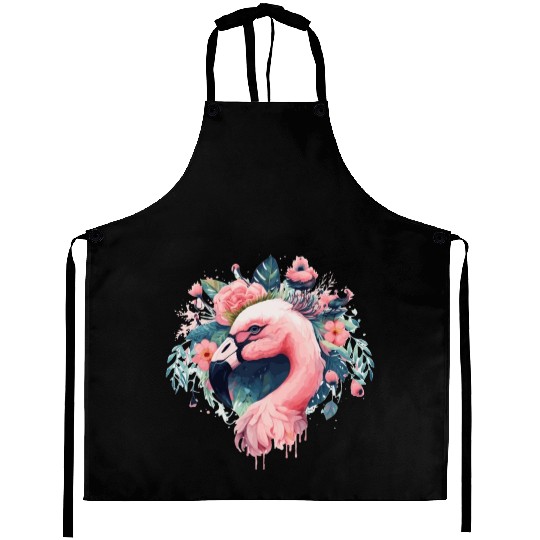 Cute Pink Flamingo Tropical Bird Flower Crown Flor Aprons