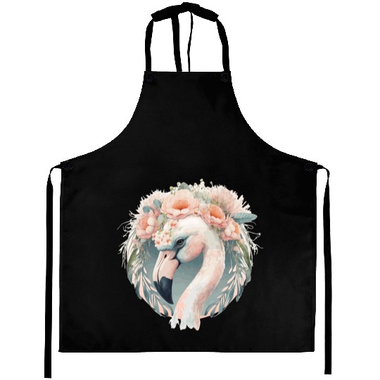 Cute White Flamingo Exotic Bird Flower Crown Tropi Aprons