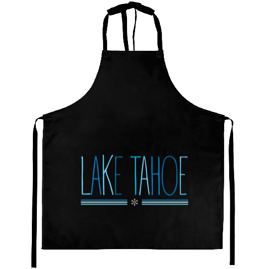 Lake Tahoe Winter Snowflake Blue Lettering Aprons
