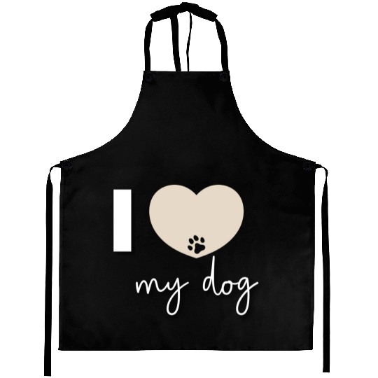 I Love My Dog Beige Heart Aprons