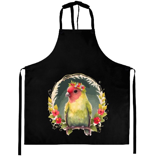Green Peach Faced Lovebird Parrot Flower Crown Pet Aprons