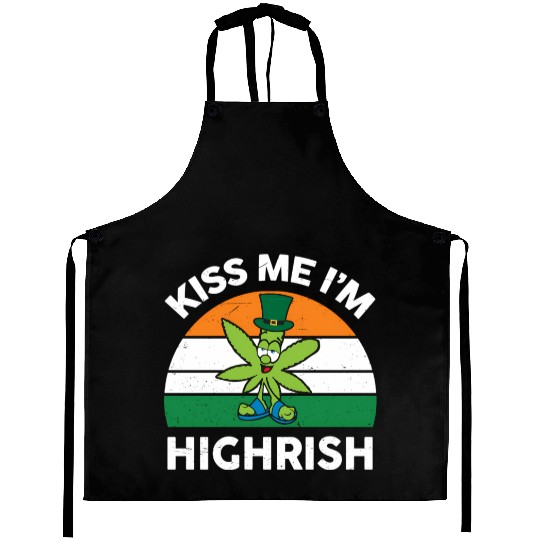 St Patricks Day Kiss Me Im Highrish Marijuana Aprons