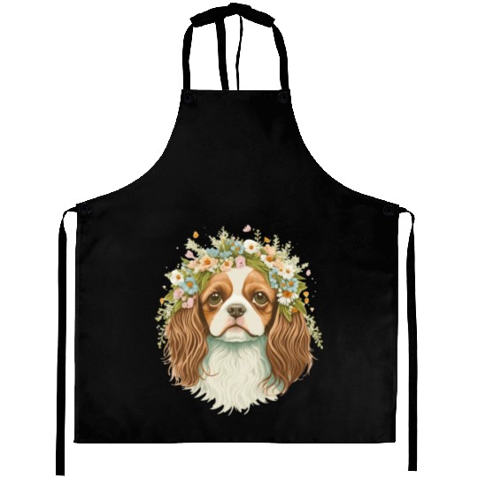 Cute Cavalier King Charles Spaniel Flower Crown Do Aprons