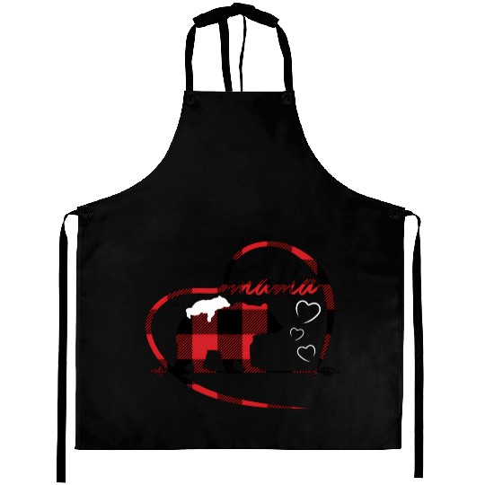 Red Buffalo Plaid Mama Bear 1 Cub Heart For Mom Aprons