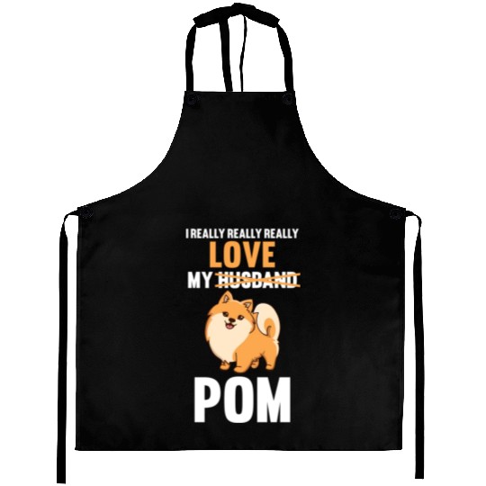 I Love My Husband Pomeranian Aprons