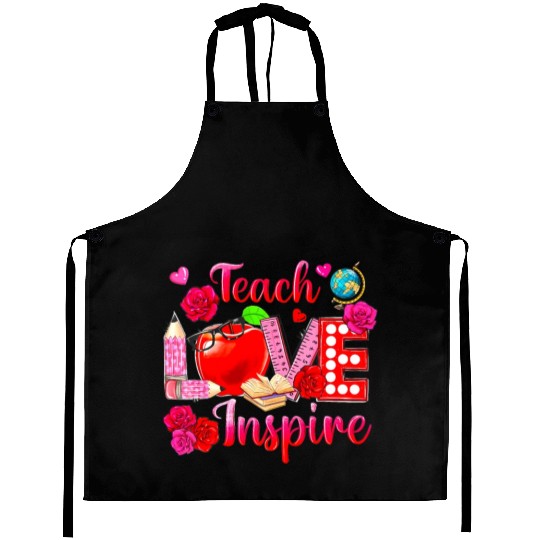 Teacher Love Inspire Floral Pencil Back To School Aprons