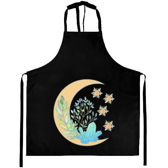Floral Crescent Moon Healing Crystal Garden Witch Aprons