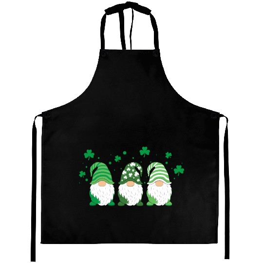 Gnomes Holding Shamrock Leopard Plaid St Patrick'S Aprons