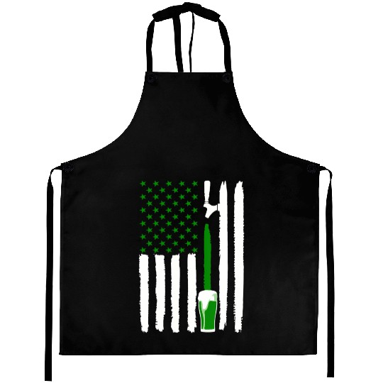 Green St PatricDay Beer American Flag Patriotic Ir Aprons