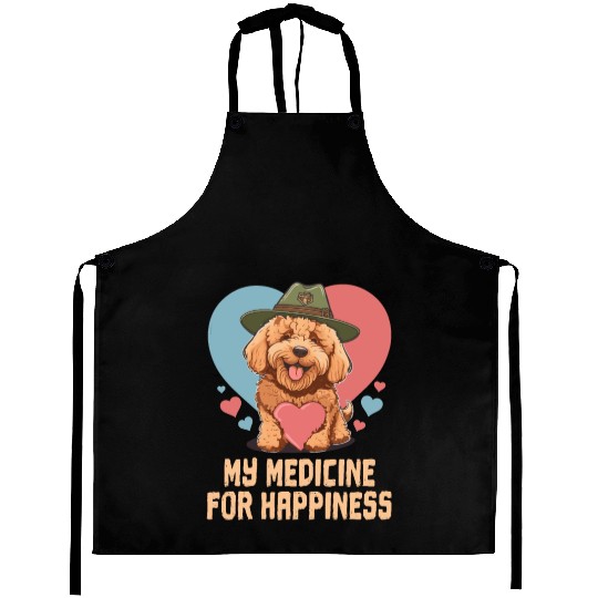 My Medicine For Happiness Goldendoodle Dog Dad Aprons