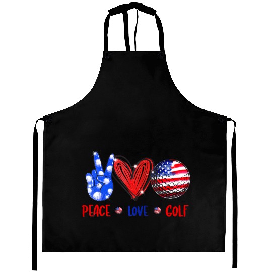 Peace Love Golf - Golf USA Flag American Aprons