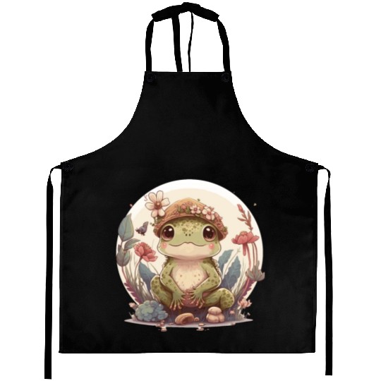Cute Cottagecore Baby Frog Toad Frog Lovers Aprons