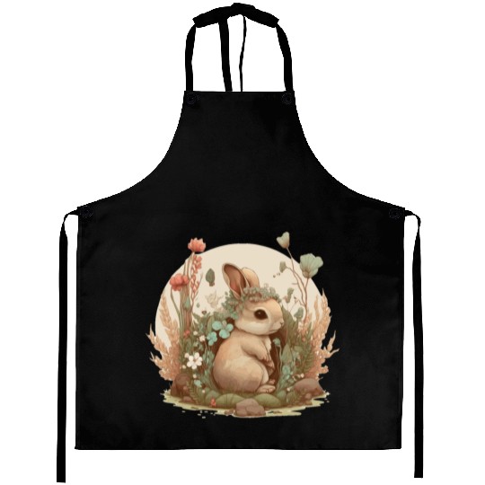 Cottagecore Cute Baby Bunny Rabbit Watercolor Flow Aprons