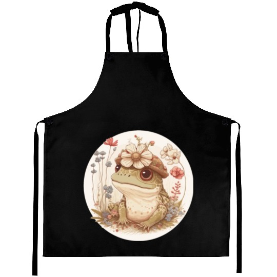 Cottagecore Cute Frog Toad Flower Crown Dark Acade Aprons