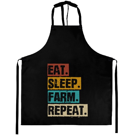 Eat Sleep Farm Repeat Retro Vintage Farmer Farming Aprons