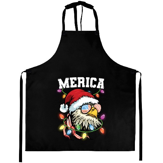 Merica Usa Flag Patriotic Veteran Santa Bald Eagle Aprons