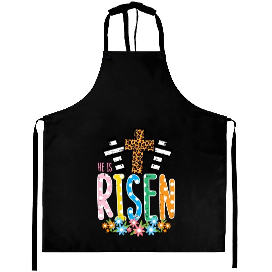 He Is Risen Leopard Cross Easter Jesus Religious Aprons