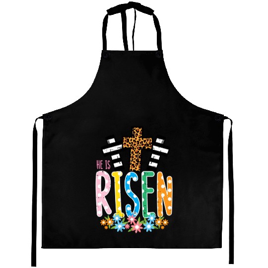 He Is Risen Leopard Cross Easter Jesus Religious Aprons