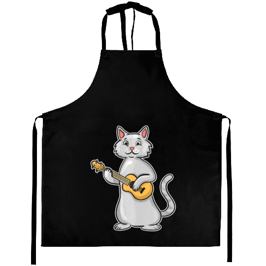 Funny Cat Ukulele Player Uke Lover Aprons