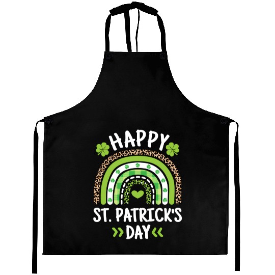 Happy St Patric Day Leopard Print Rainbow Aprons