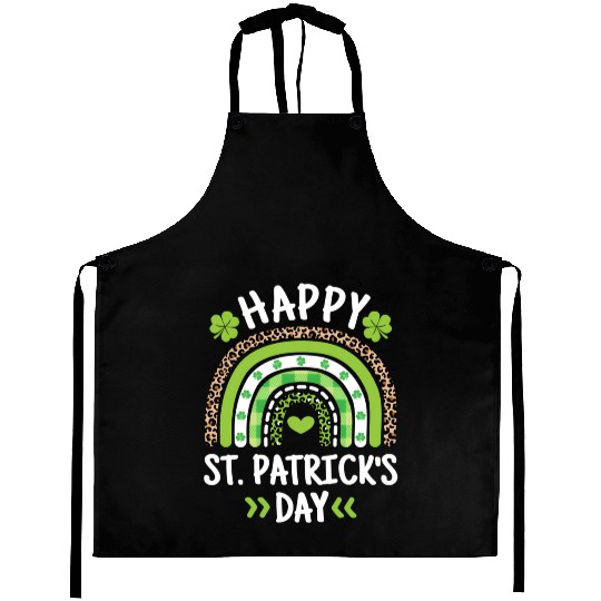 Happy St Patric Day Leopard Print Rainbow Aprons