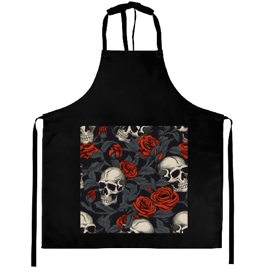 Red Roses & Skulls Pattern Dark Elegant Gothic Aprons