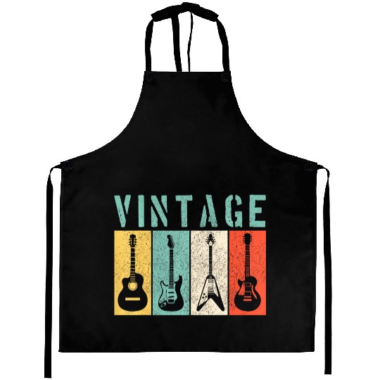 Vintage Guitar Player Retro Guitarist Musician Aprons