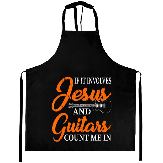 Funny Guitarist Christian Religious Guitar Player Aprons