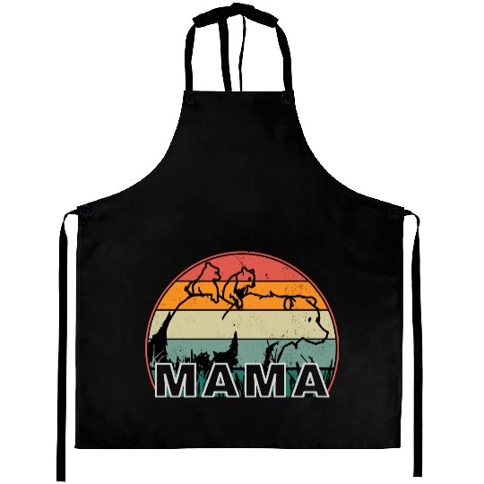Mama Bear grizzly Retro With Cubs distressed print Aprons
