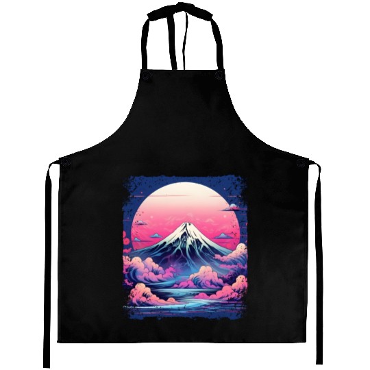 Vaporwave Volcano Aesthetic Japan Sight Mount Fuji Aprons