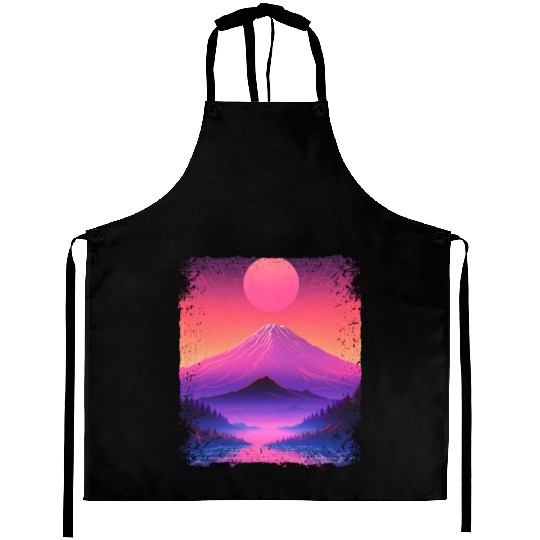 Mount Fuji Aesthetic Japan Sight Vaporwave Volcano Aprons