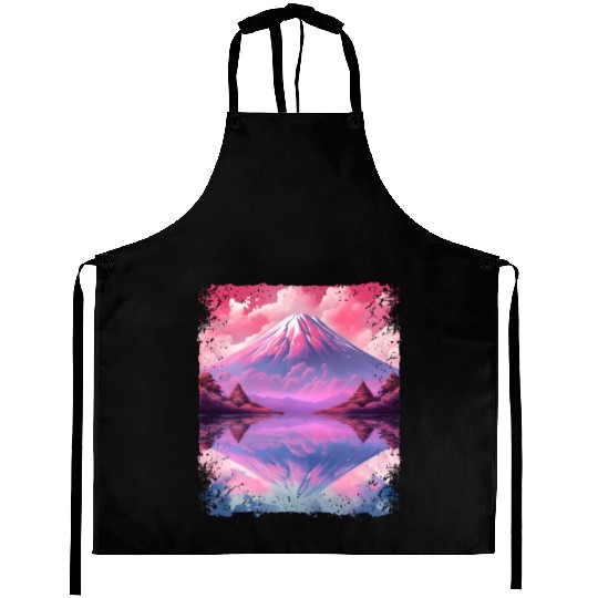 Aesthetic Vaporwave Volcano Japan Sight Mount Fuji Aprons