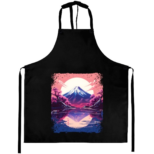 Vaporwave Aesthetic Japan Sight Mount Fuji Volcano Aprons
