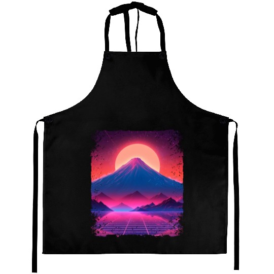 Aesthetic Vaporwave Japan Sight Mount Fuji Volcano Aprons