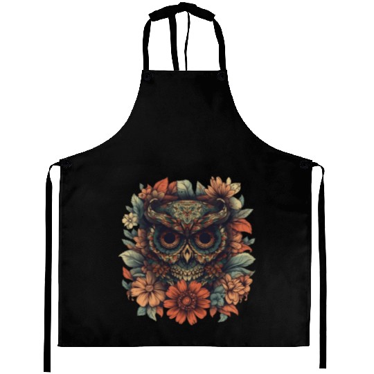 Owl Vintage Dia De Los Muertos Floral Sugar Aprons