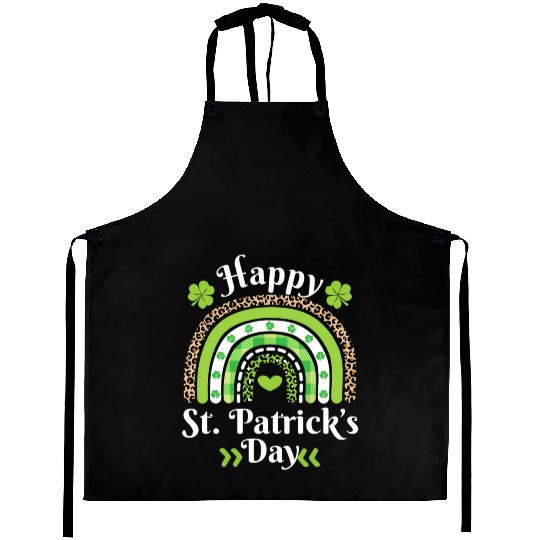 Happy St Patric Day Leopard Print Rainbow Aprons