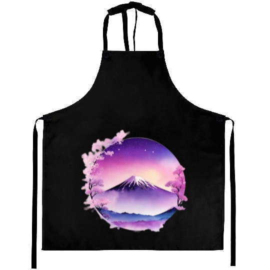 Japan Mount Fuji Dreamy Lo-Fi Style Retro Purple Aprons