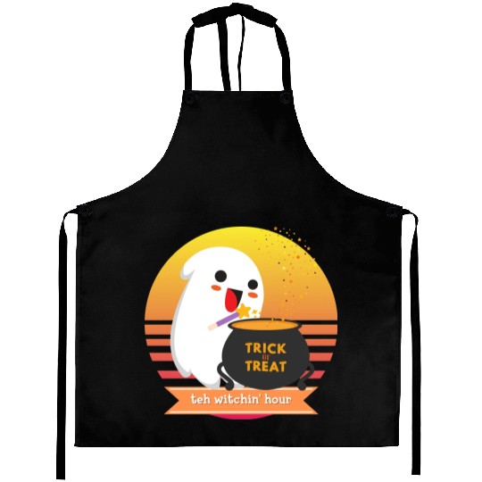 Halloween Cute Ghost Witching Hour Trick Or Treat Aprons