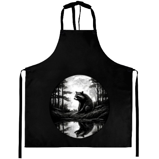 Raccoon Moon Forest Artwork Animal Art Raccoon Aprons