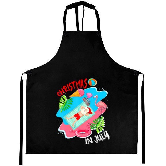 Christmas In July Santa Relaxing On Beach Cute Aprons