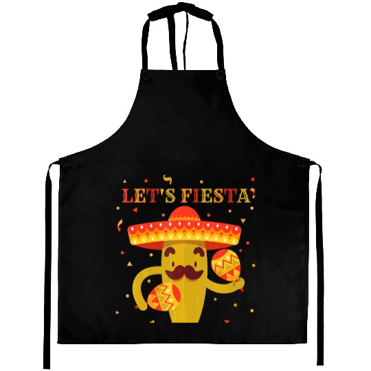 Let's Fiesta Cinco De Mayo Guitar Cactus Sombrero Aprons