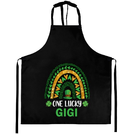 One Lucky Gigi St Patric Day Shamrock Rainbow Aprons
