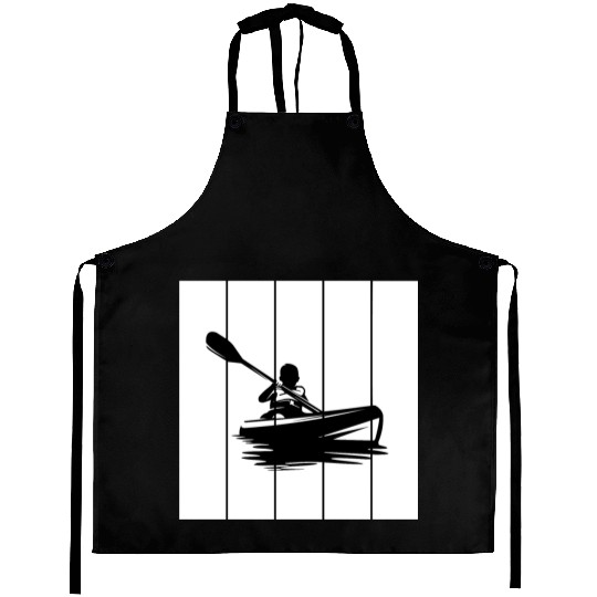 Man in a kayak boat rafting down a river Aprons