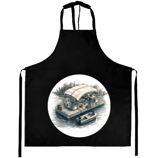 Pontoon boat illustration gifts for boat owners Aprons