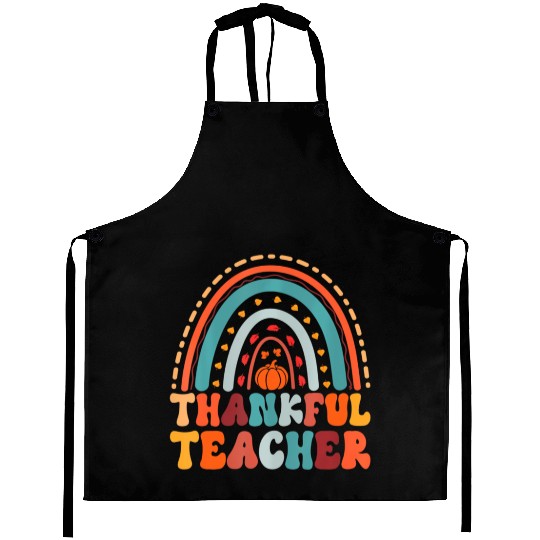 Thankful Teacher Pumpkin Autumn Leaves Rainbow Aprons