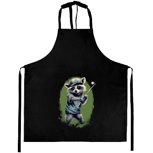 Golfer Raccoon Golf Club Golf Player Golfing Aprons