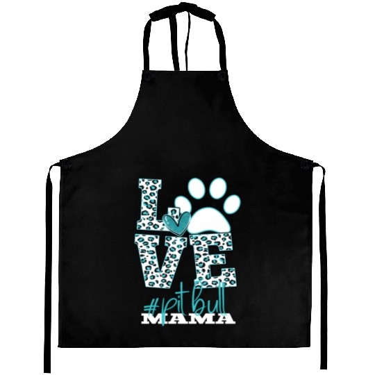 Pitbull Mama Leopard Print Paw Love Aprons