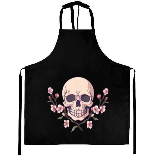 Anime style Skull with cherry blossom branches Aprons
